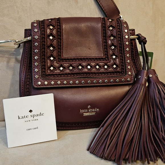 kate spade Basset Lane Emaline  Crossbody Bag Studs Ladder Lace Cherrywood NWT - Picture 14 of 15